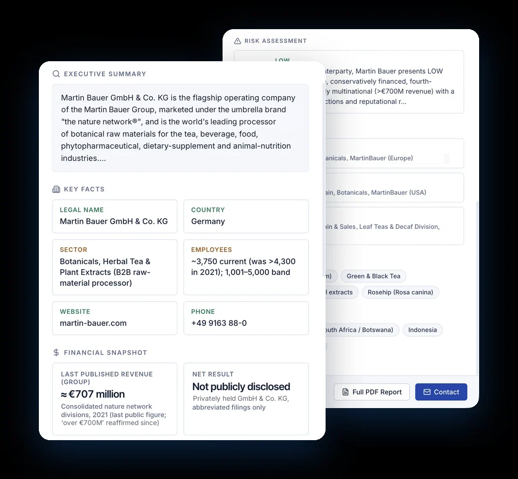 ShipScout company intelligence report with executive summary, key facts and financial snapshot