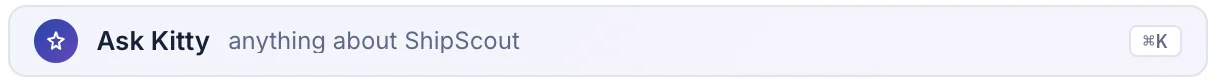 The Ask Kitty bar in ShipScout with the Cmd+K shortcut